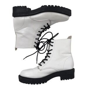 White Combat Boots Chunky Lug Sole Grungecore Downtown Girl Alt Womens Size 8